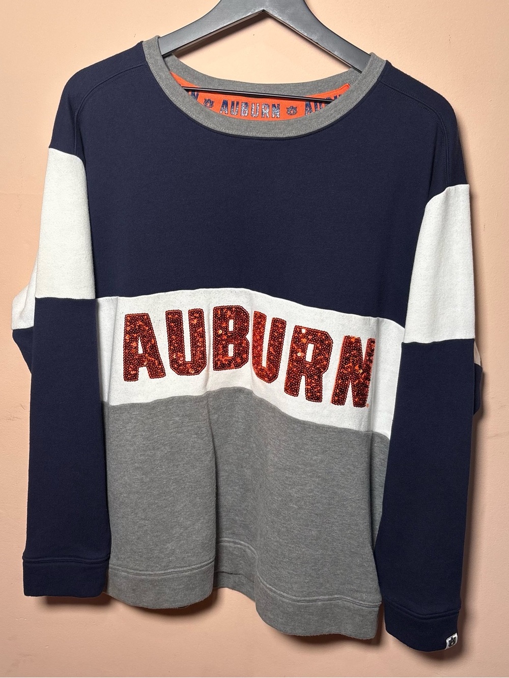 PINK Auburn Tigers Sequin Colorblock Crewneck Sweatshirt Large